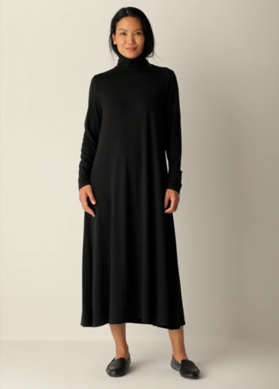 Eileen Fisher Black Knit Long Sleeve Turtleneck Maxi Dress Medium